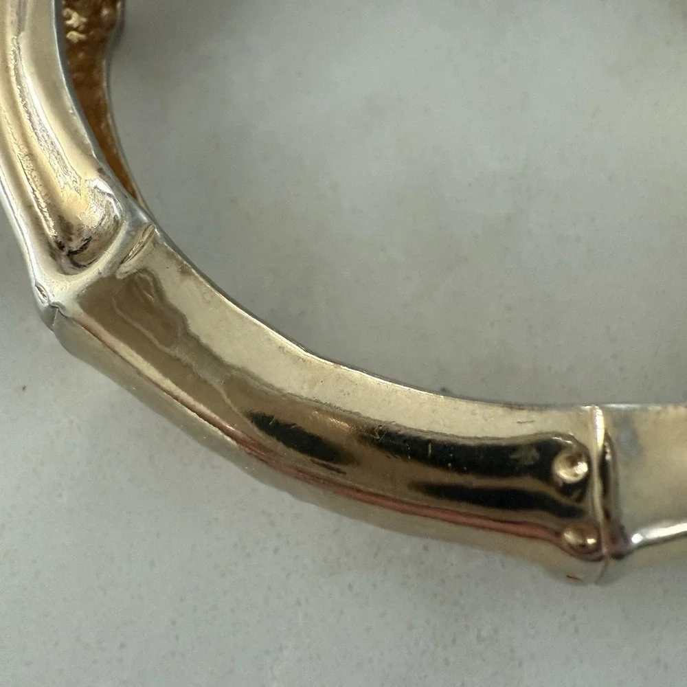 Castle Cliff‎ Gold Tone Hinged Bangle Bracelet Styled Like Bamboo